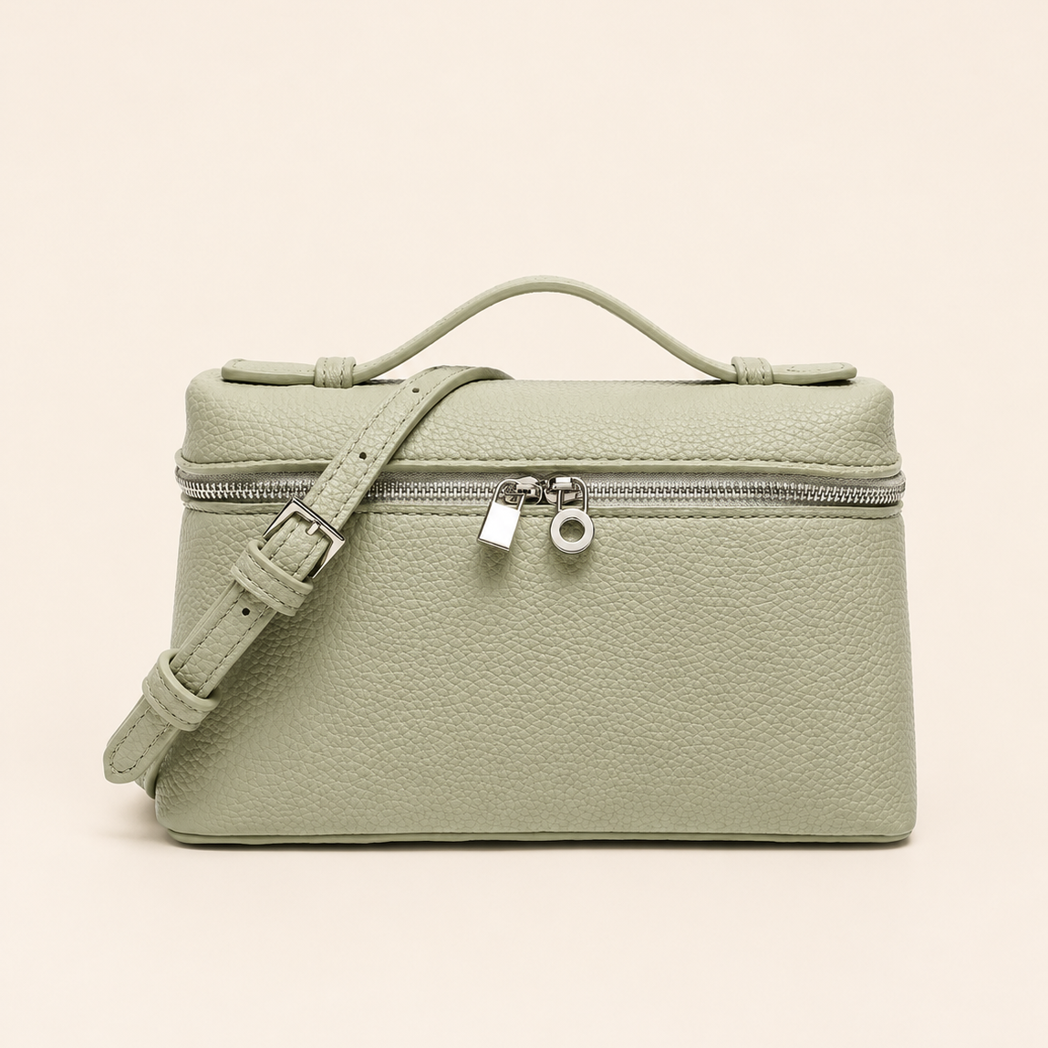 A sage green vanity bag
